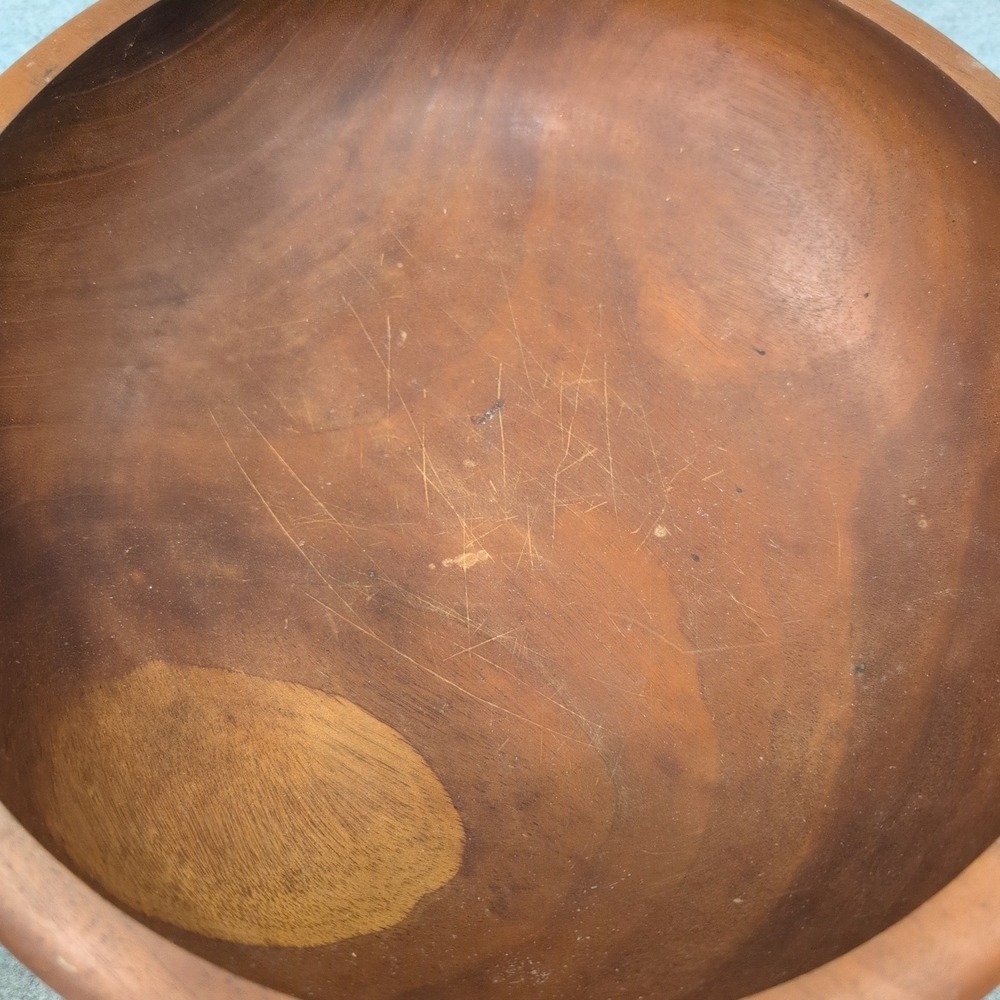 Vintage Mid Century Modern Solid Wood Salad Bowl Set 6 Piece Brown MCM - Picture 6 of 8